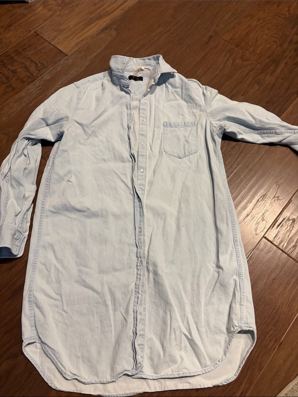 Quince Pale Blue Longline Button-Down Shirt Dress